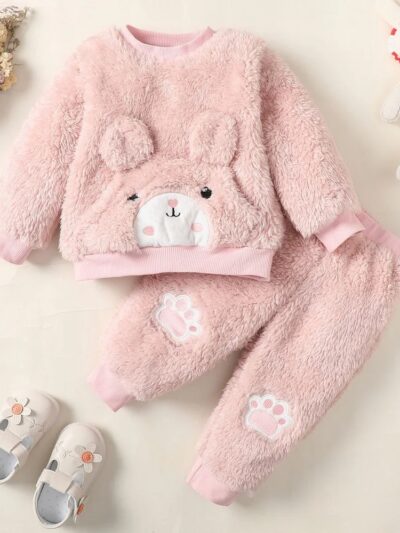 0-3Years Baby Girl Clothes Set Cute Bear O-neck Long Sleeve Top+Thick Pants Autumn&Winter Warm Clothing Outfit for Toddler Girl