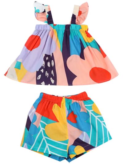 Summer Fashion Baby Girl Clothes Set Color Suspender Top Floral Print Vest+ Casual Shorts Pants 2PCS Infant Girl Clothing Suit