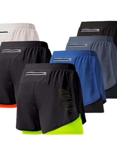 Men's Running Shorts, Quick-drying Fitness Black Double Layer Shorts.