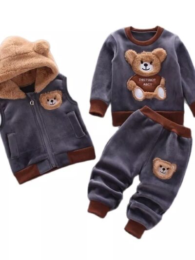 Baby Boys And Girls Clothing Set Tricken Fleece Children Hooded Outerwear Tops Pants 3PCS Outfits Kids Toddler Warm Costume Suit
