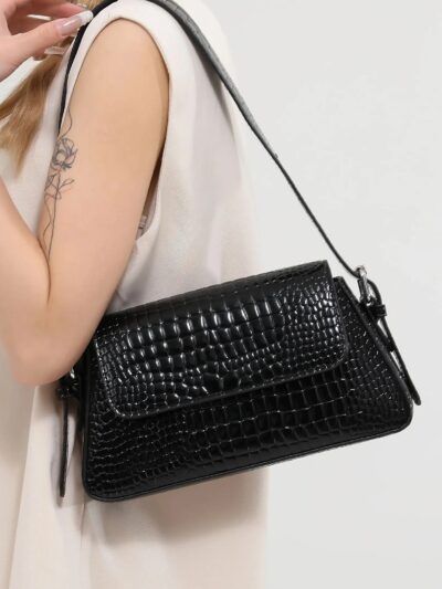 1 piece ladies gradient color crocodile pattern pu shoulder bag fashion baguette women's bag