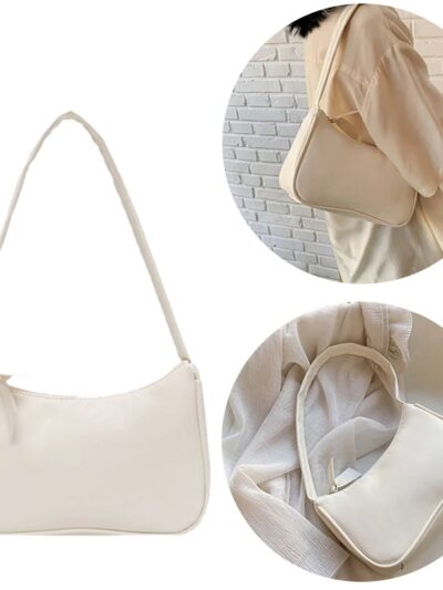 1Pc Retro forearm bag women's bow handbag PU leather baguette bag