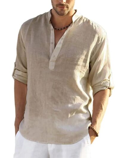 2022 New Men's Casual Blouse Cotton Linen Shirt Loose Tops Long Sleeve Tee Shirt Spring Autumn Casual Handsome Men's Shirts