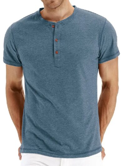 Brand Quality Cotton Men T-shirt Henry Neck Fashion Design Slim Fit Solid T-shirts Male Tops Tees Short Sleeve T Shirt For Men
