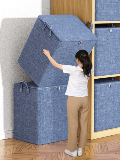 1PC clothing storage bag, used for organizing bedrooms, closets, clothes, quilts, storage bag with lid and handle, blue